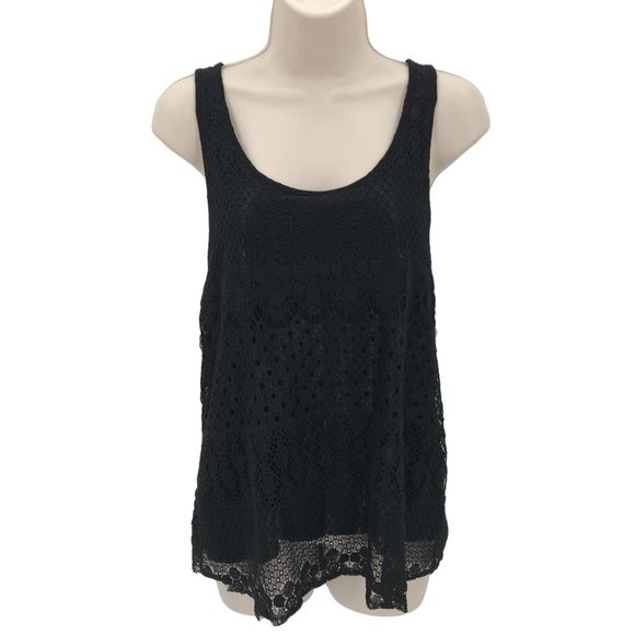 D'closet Womens Black Lace Shell Sleeveless Racer Back Tank Top Size L - Picture 1 of 7